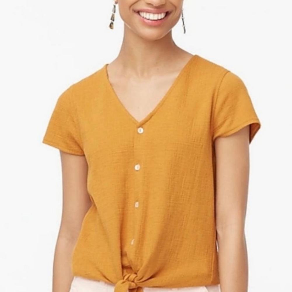 J. Crew Factory Soft Gauze V-Neck Textured Tie Front Top